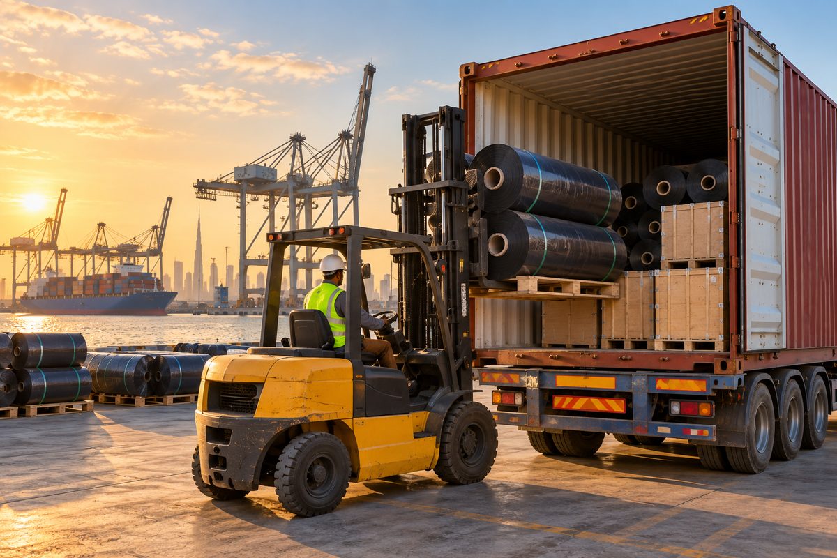 HDPE liner rolls loaded for export
