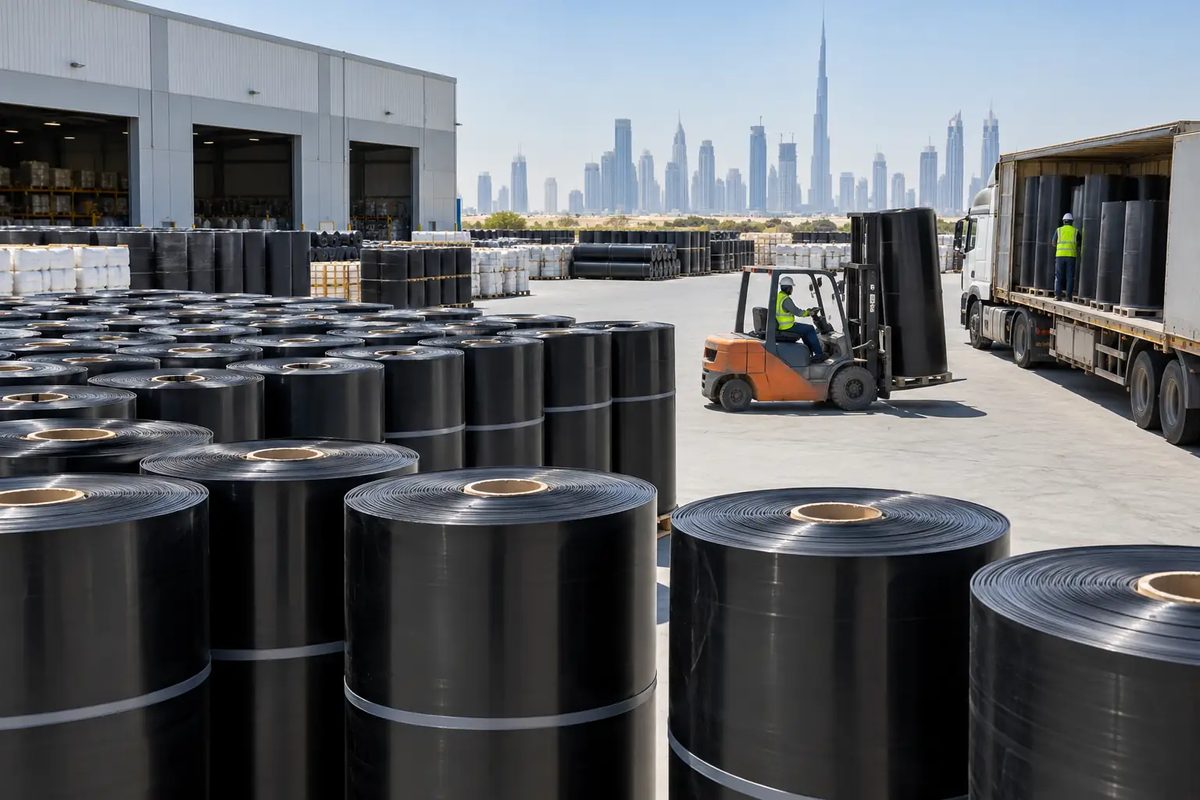 HDPE geomembrane supplier yard in Dubai