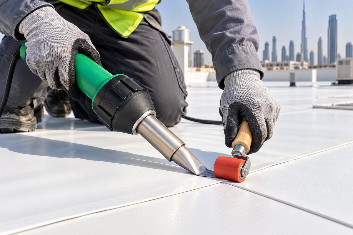 TPO roofing membrane hot air welding